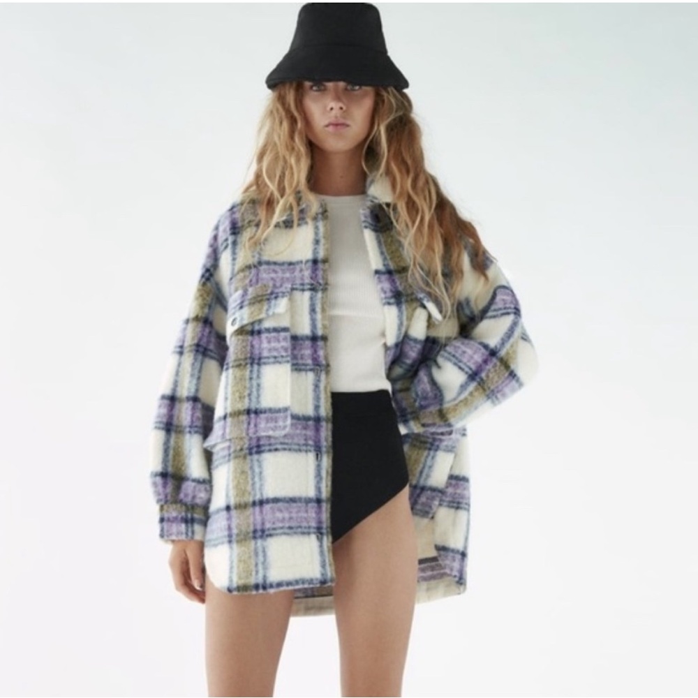 ZARA Oversized Plaid Wool Blend Shacket S